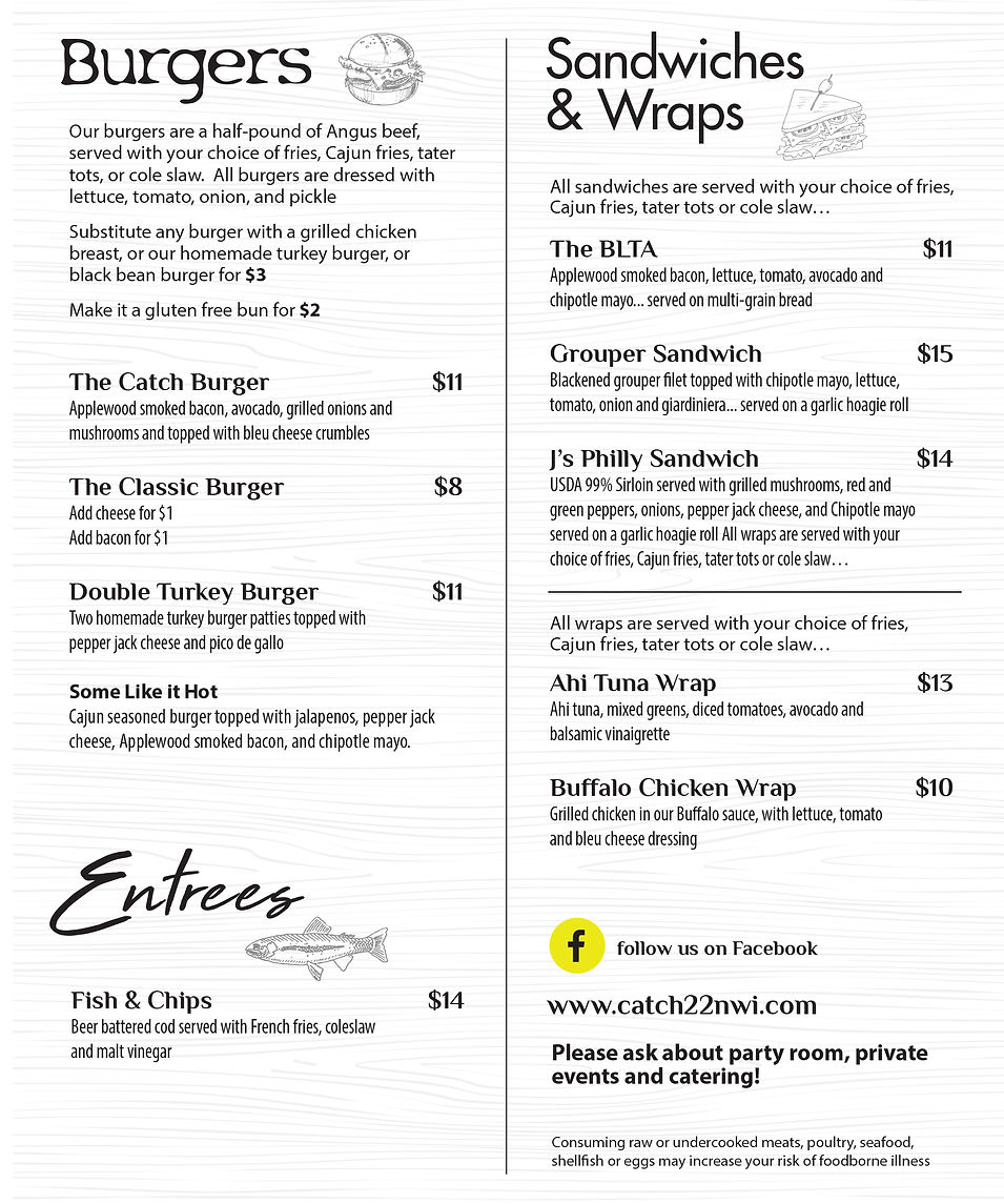Catch 22 Table & Tap Menu